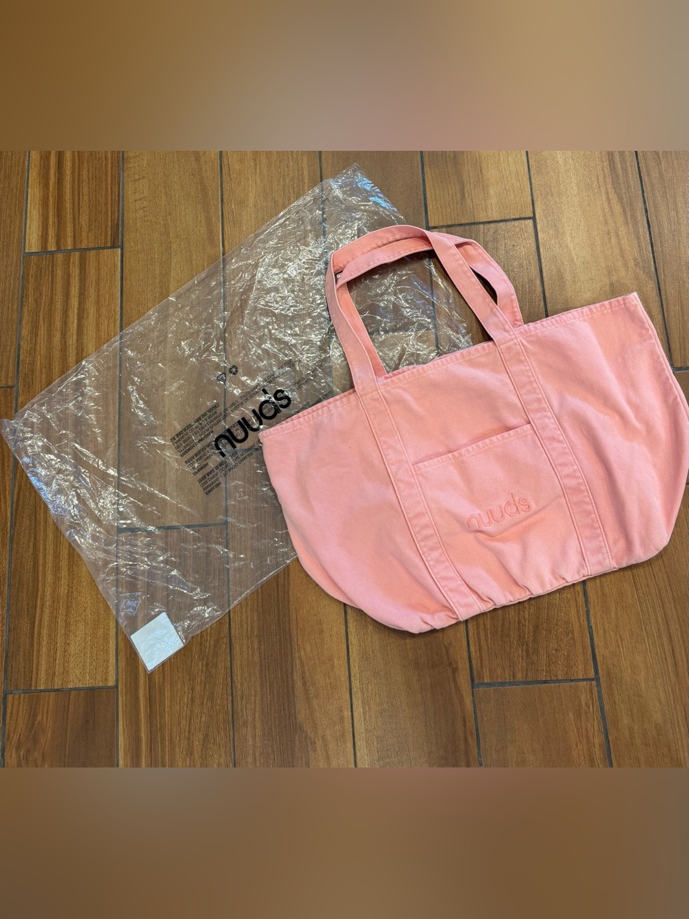 nuuds Peach Canvas Tote with Front Pocket